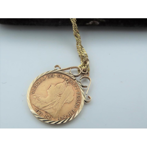 576 - Half Sovereign Gold Coin Dated 1988 on Mounted in 9 Carat Gold with Gold Necklace