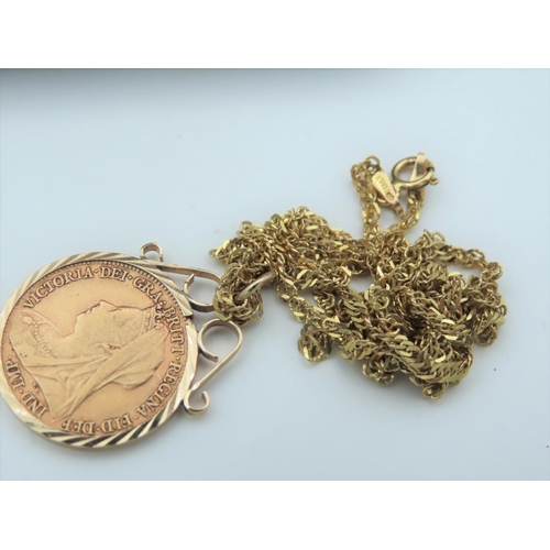 576 - Half Sovereign Gold Coin Dated 1988 on Mounted in 9 Carat Gold with Gold Necklace