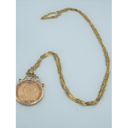 576 - Half Sovereign Gold Coin Dated 1988 on Mounted in 9 Carat Gold with Gold Necklace