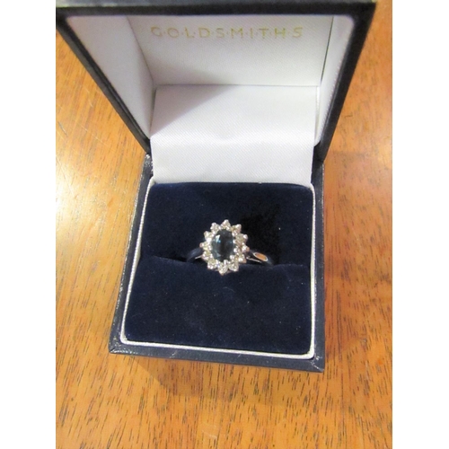 596 - 18 Carat White Gold Sapphire and Diamond Ladies Cluster Ring Size M