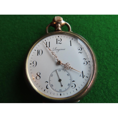 597 - Longines Solid Silver Cased Pocket Watch with Attractively Detailed Hands Engraved Decoration to Ver... 