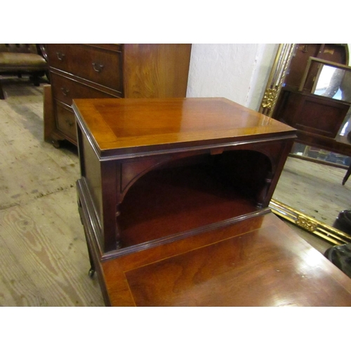 602 - Figured Mahogany Two Tier Side Table above Tapering Supports Bow Front Approximately 18 Inches Wide ... 