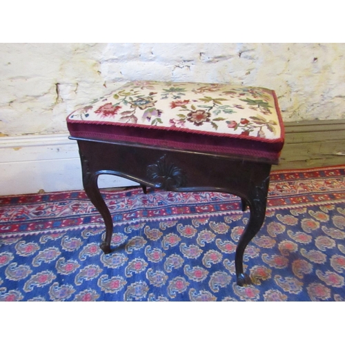 603 - Early Victorian Cabriole Leg Needlepoint Upholstered Seat with Further Carving to Apron with Lift Up... 