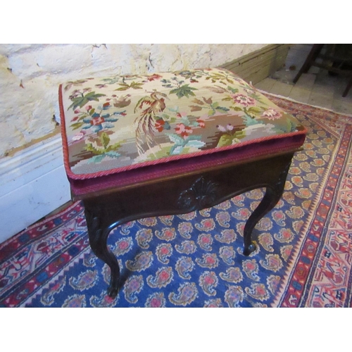 603 - Early Victorian Cabriole Leg Needlepoint Upholstered Seat with Further Carving to Apron with Lift Up... 