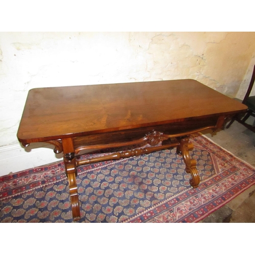 605 - William IV Rosewood Twin Pod Library Table Single Long Drawer above Turned Stretcher Supports Good O... 