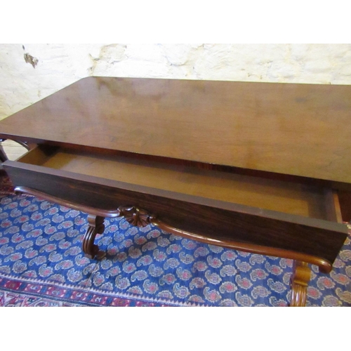 605 - William IV Rosewood Twin Pod Library Table Single Long Drawer above Turned Stretcher Supports Good O... 