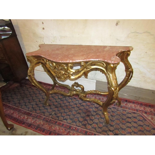 608 - Carved Giltwood Rouge Marble Top Serpentine Front Console Table with Further Well Carved Frieze Appr... 