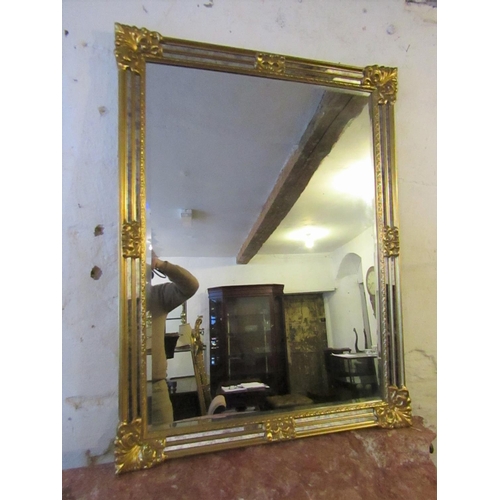 610 - Gilded Wall Mirror Rectangular Form with Inset Mirror Panels Approximately 46 Inches High x 32 Inche... 