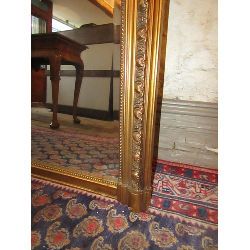 613 - Antique Gilded Wall Mirror or Overmantle Mirror with Upper Cartouche Decoration Approximately 54 Inc... 