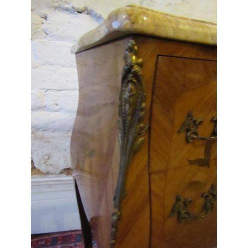 614 - Pair of Kingswood Marquetry Decorated Marble Top Side Lockers with Ormolu Mounts and Cabriole Suppor... 