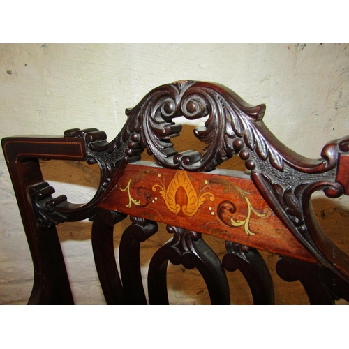 615 - Well Carved Edwardian Marquetry Decorated Mahogany Armchair