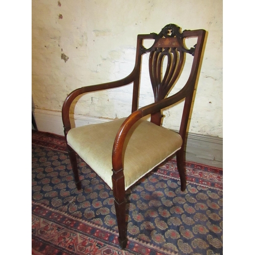 615 - Well Carved Edwardian Marquetry Decorated Mahogany Armchair