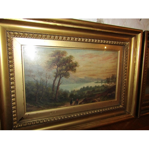 616 - Pair of Victorian Oil Paintings Gilt Framed River Scenes Signed Indistinctly Each Approximately 8 In... 