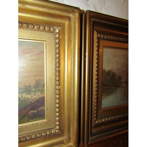 616 - Pair of Victorian Oil Paintings Gilt Framed River Scenes Signed Indistinctly Each Approximately 8 In... 