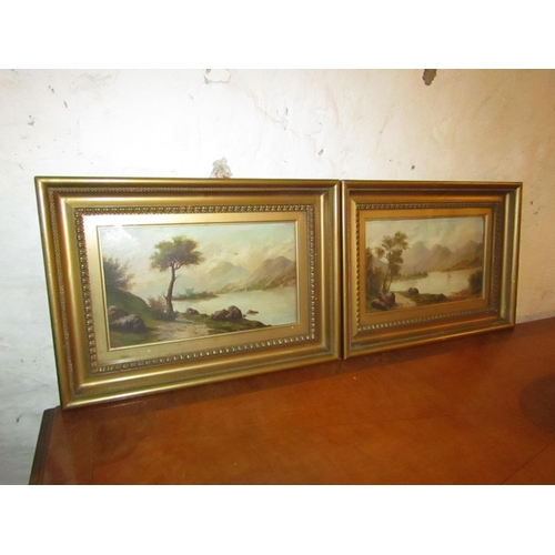 617 - Matching Pair of Victorian Oil Paintings Gilt Framed River Scenes Signed Indistinctly Each Approxima... 