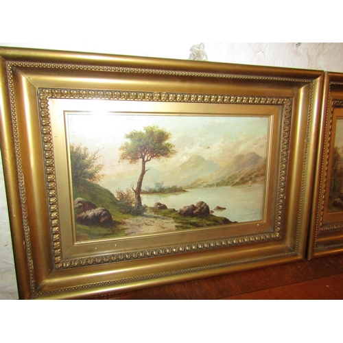 617 - Matching Pair of Victorian Oil Paintings Gilt Framed River Scenes Signed Indistinctly Each Approxima... 