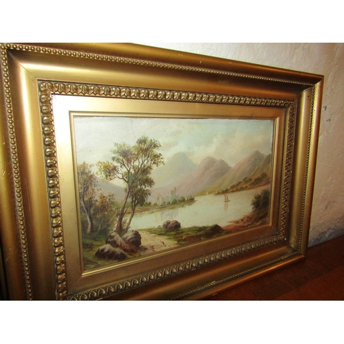 617 - Matching Pair of Victorian Oil Paintings Gilt Framed River Scenes Signed Indistinctly Each Approxima... 