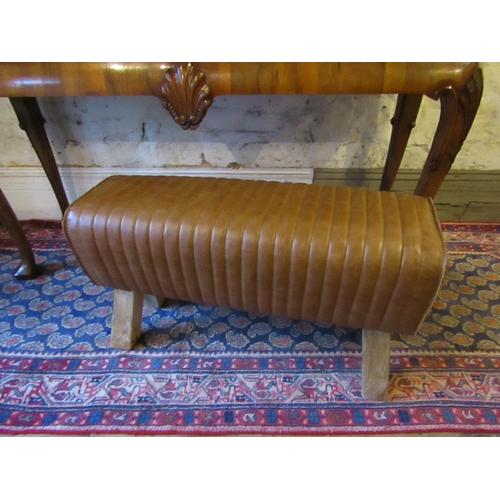 618 - Tan Leather Upholstered Stool of Modernist Design Approximately 38 Inches Wide x 20 Inches High