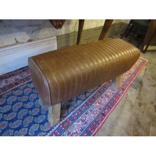 618 - Tan Leather Upholstered Stool of Modernist Design Approximately 38 Inches Wide x 20 Inches High