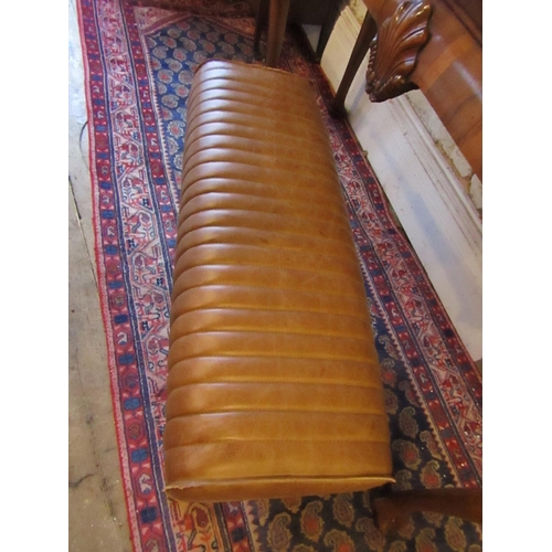 618 - Tan Leather Upholstered Stool of Modernist Design Approximately 38 Inches Wide x 20 Inches High