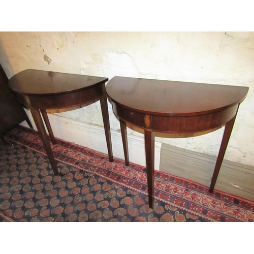 619 - Pair of Antique Half Moon Lift Up Top Tables with Sunburst Motif Inlaid Decoration above Tapering Su... 