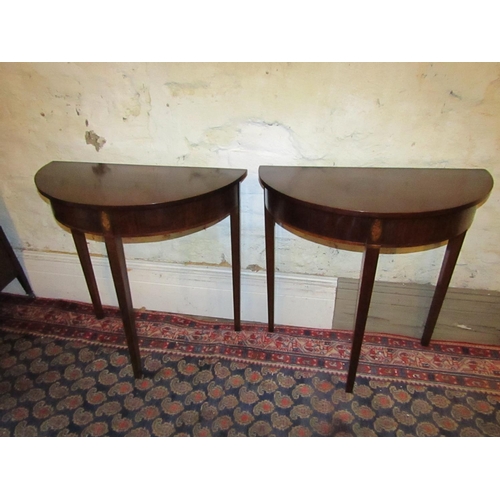 619 - Pair of Antique Half Moon Lift Up Top Tables with Sunburst Motif Inlaid Decoration above Tapering Su... 