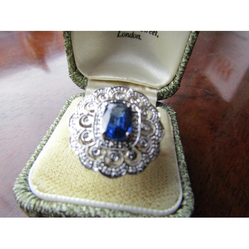 622 - Sapphire and Diamond Ladies Ring Cluster Form Mounted on 18 Carat White Gold Stones of Very Good Col... 