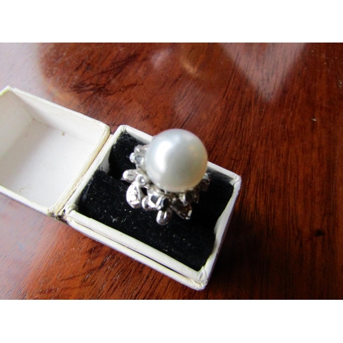 630 - Pearl Set 18 Carat White Gold Ring Size M Pearl of Good Lustre