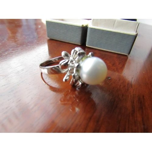 630 - Pearl Set 18 Carat White Gold Ring Size M Pearl of Good Lustre