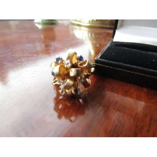 631 - Fancy 18 Carat Yellow Gold Ring Mounted with Sapphires and Diamonds Ring Size N and a Half Vintage