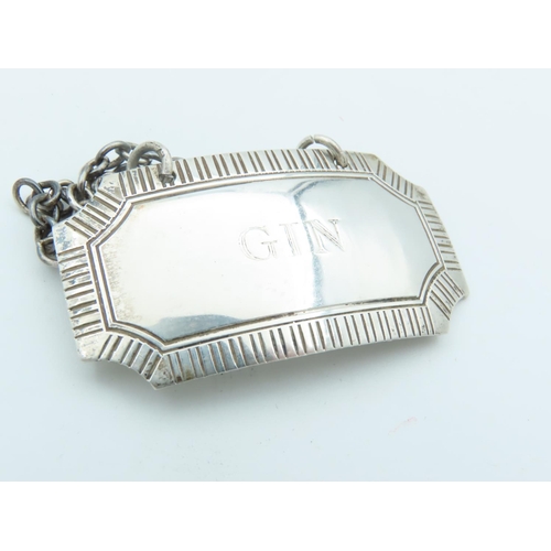 645 - Three Solid Silver Decanter Labels Gin, Whisky and Sherry with Original Silver Chains