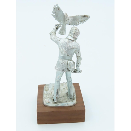 646 - Solid Silver Figure of Man with Falcon Finely Chased and Detailed Approximately 3 Inches High