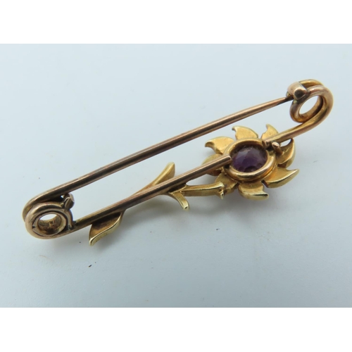 649 - 9 Carat Amethyst and Sea Pearl Decorated Ladies Safety Pin Brooch