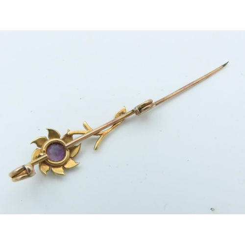 649 - 9 Carat Amethyst and Sea Pearl Decorated Ladies Safety Pin Brooch