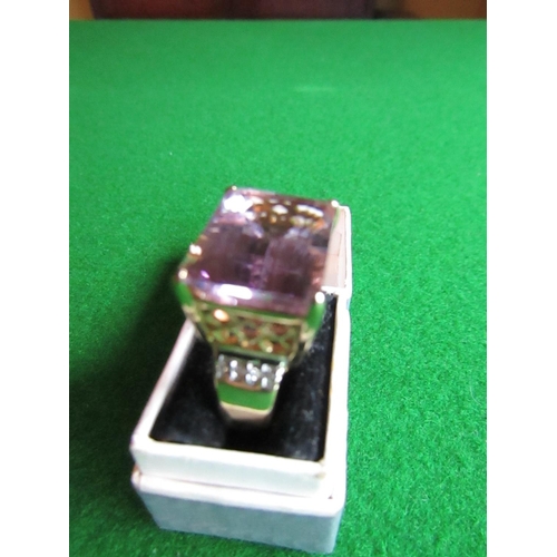 65 - Vintage Fine Large Amethyst 9 Carat Gold Mounted Ladies Dress Ring Size Q Attractive Colour