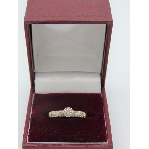 653 - Diamond Cluster Ladies Ring Mounted on 9 Carat Gold Band with Further Diamond Decorated Shoulders Ri... 