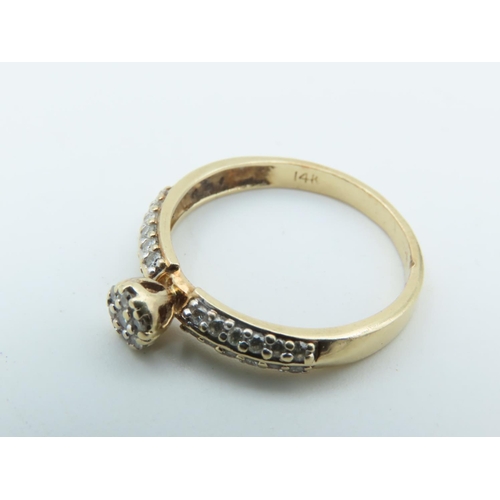 653 - Diamond Cluster Ladies Ring Mounted on 9 Carat Gold Band with Further Diamond Decorated Shoulders Ri... 