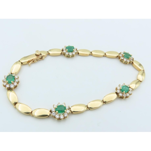 654 - 18 Carat Yellow Gold Diamond and Emerald Decorated Ladies Bracelet Articulated Form