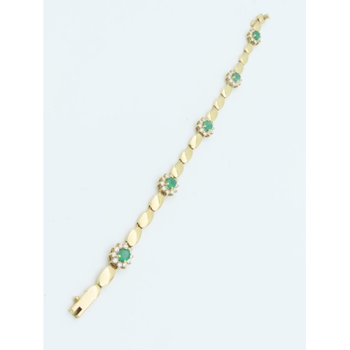 654 - 18 Carat Yellow Gold Diamond and Emerald Decorated Ladies Bracelet Articulated Form