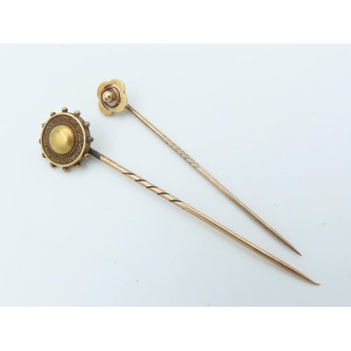 657 - Two Antique Gold Stick Pins No Hallmarks Evident