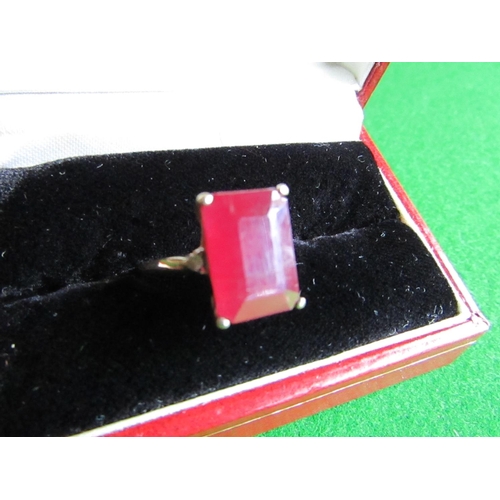 66 - Ladies 9 Carat Gold Set Ring with Ruby and Two Small Diamonds to Either Side Ring Size Q