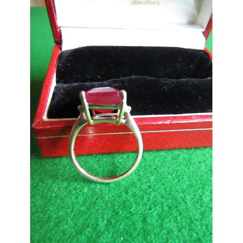 66 - Ladies 9 Carat Gold Set Ring with Ruby and Two Small Diamonds to Either Side Ring Size Q