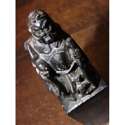 666 - Old Soapstone Seal with Carved Figure Atop Approximately 3 Inches High