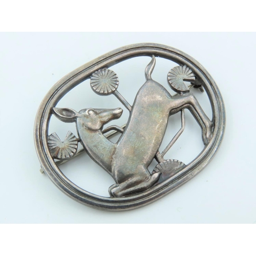 669 - Georg Jensen Vintage Solid Silver Ladies Brooch Depicting Nordic Deer with Stylistic Tree Motifs Sig... 