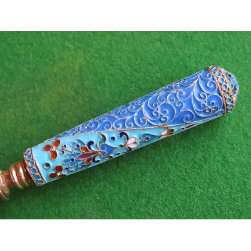 670 - Russian Silver Serving Spoon with Intricately Decorated Enamelwork Handle Hallmarked Verso Approxima... 