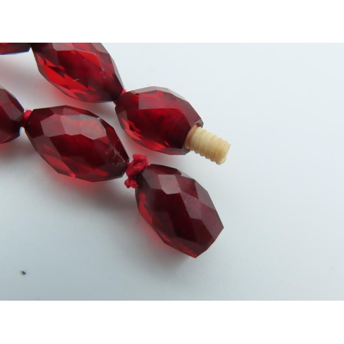 673 - Faceted Cut Cherry Amber Ladies Graduated Bead Necklace