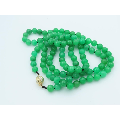 674 - Fine 18 Carat Gold Clasp Decorated Diamond Mounted Jade Bead Necklace of Fine Colour