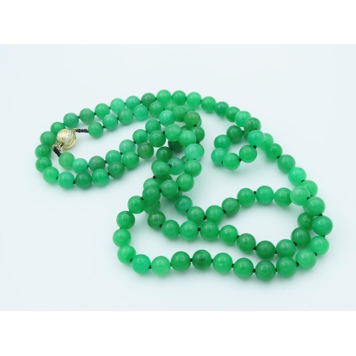 674 - Fine 18 Carat Gold Clasp Decorated Diamond Mounted Jade Bead Necklace of Fine Colour