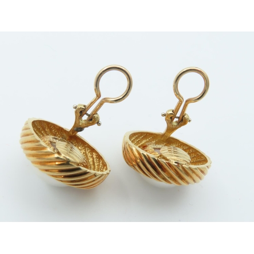 675 - Pair of 18 Carat Yellow Gold Mounted Mabe Pearl Decorated Earrings of Attractive Colour