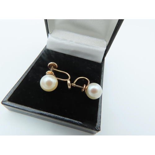 679 - Pair of 14 Carat Gold Screw On Ladies Pearl Earrings